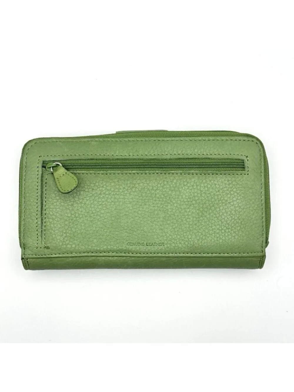 Green Wallet Checkbook Leather Exterior Snap Closure